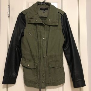Military Jacket with Faux Leather Sleeves